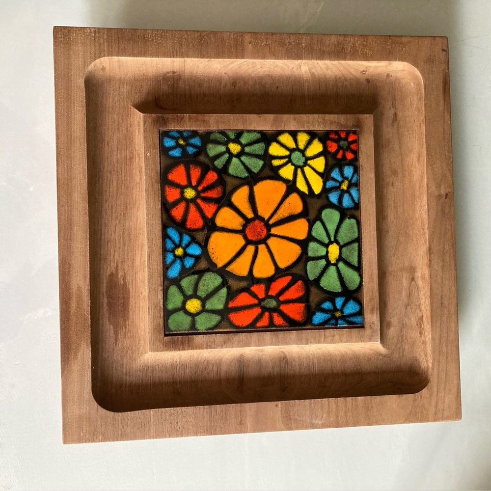 Vintage Mid Century Modern Ernest John Teak & Tile Cheese Charcuterie Tray